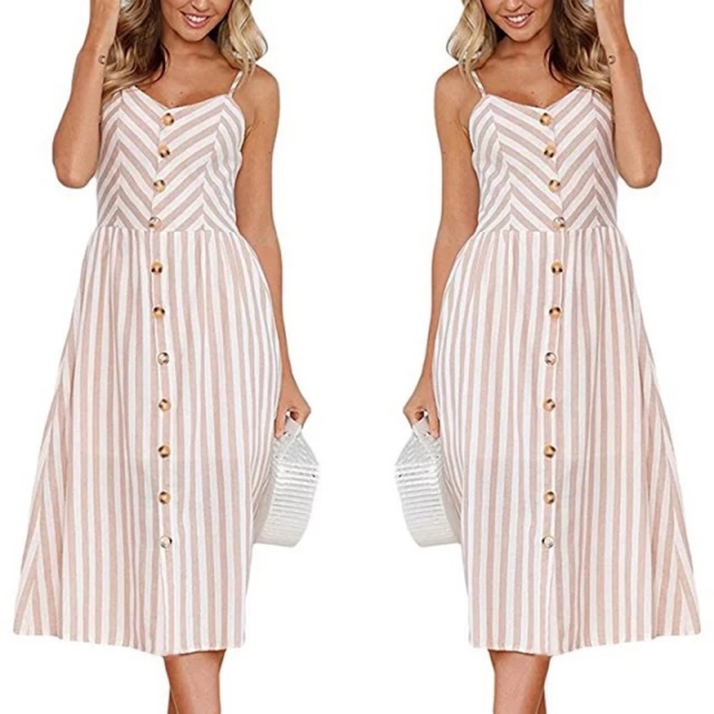 LAST 1! SMALL Striped coffee summer dress - Picture 3 of 12